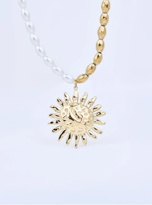 Choker słońce, perełki, stal pozłacana S311294Z00