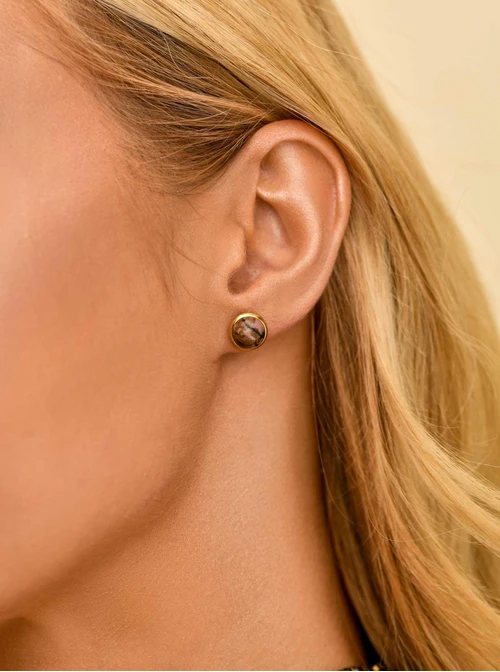 Kolczyki Jaspis Zebra, różowy, stal pozłacana S210674Z00