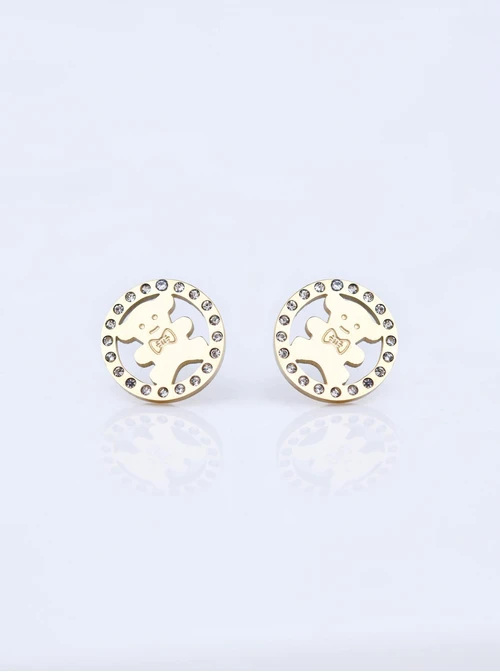 Kolczyki Miś, kryształki, stal pozłacana S211769Z00