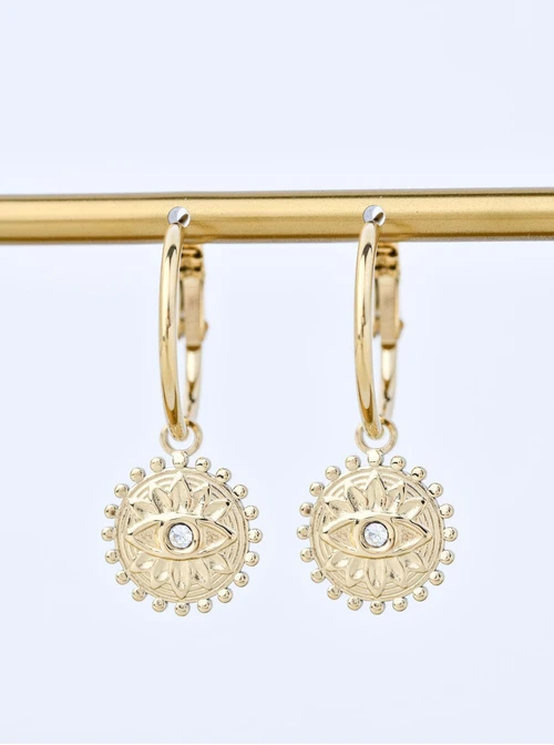 Kolczyki, Oko proroka, kryształek, stal pozłacana, S211379Z00