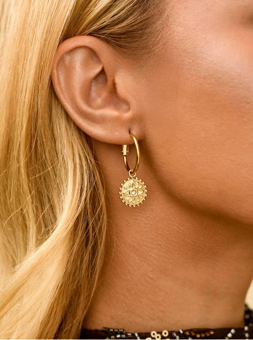 Kolczyki, Oko proroka, kryształek, stal pozłacana, S211379Z00