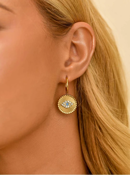 Kolczyki, Oko proroka, kryształki, stal pozłacana, S211306Z00