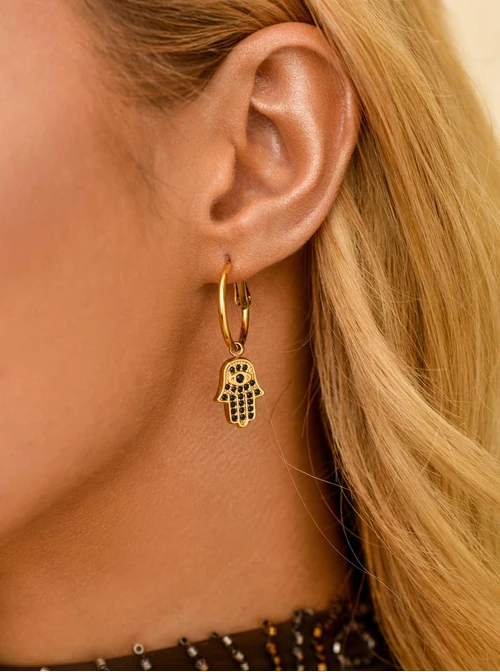 Kolczyki, Ręka Fatimy, kryształki, stal pozłacana, S211380Z00