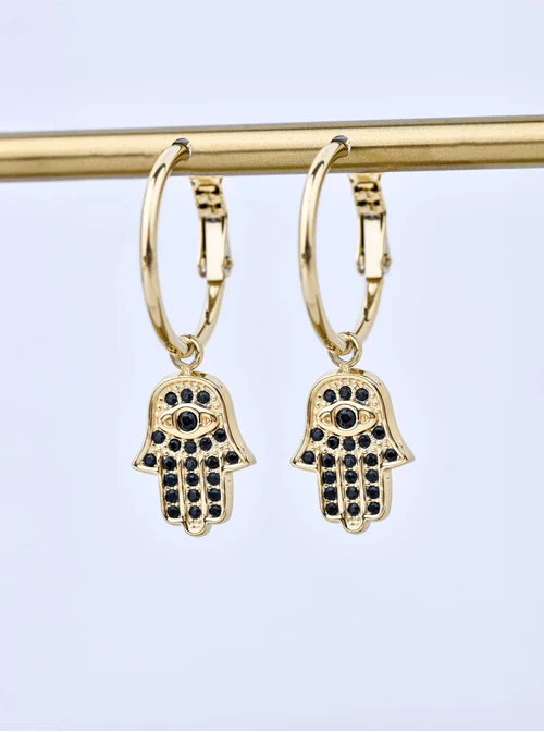 Kolczyki, Ręka Fatimy, kryształki, stal pozłacana, S211380Z00