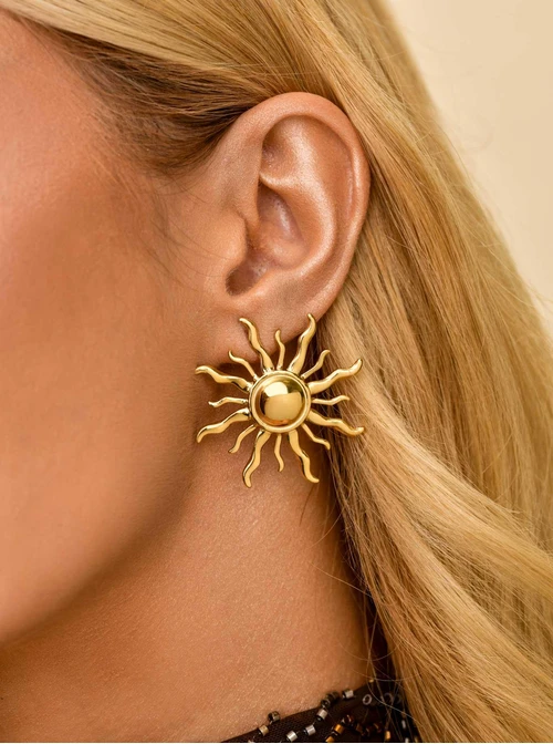 Kolczyki Słońce, stal pozłacana S211367Z00
