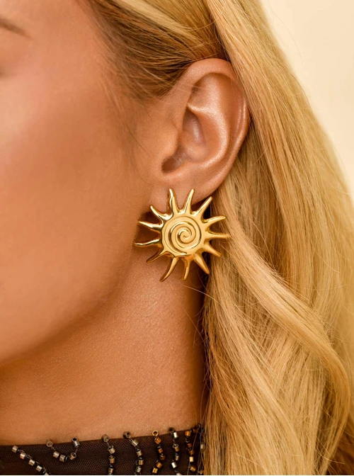 Kolczyki Słońce, stal pozłacana, S211371Z00