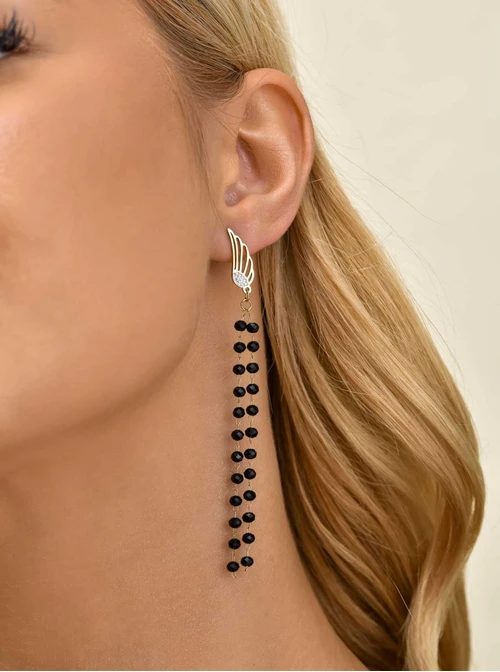 Kolczyki długie, skrzydełka, kryształki, stal pozłacana S211781Z01