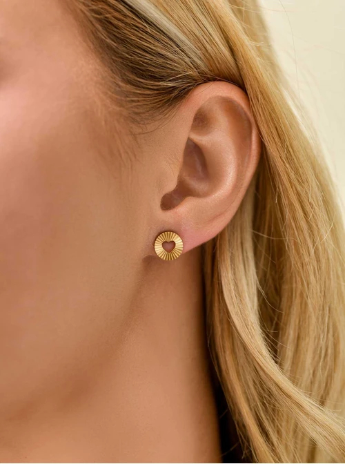 Kolczyki frezowane kółeczka, serduszka, stal pozłacana S211744Z00