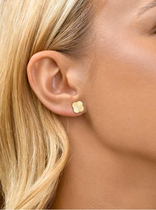 Kolczyki frezowane koniczynki, stal pozłacana S211747Z00