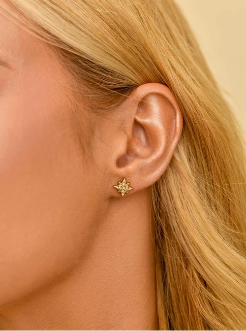 Kolczyki gwiazdka, kryształki, stal pozłacana S210649Z00