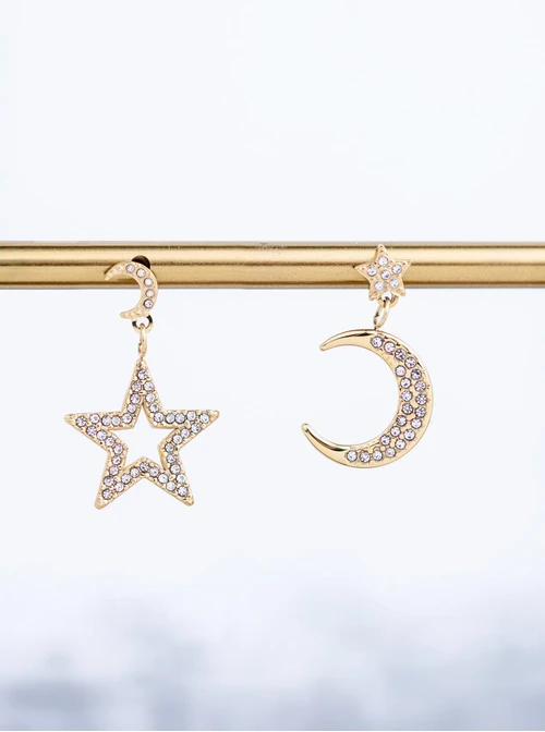 Kolczyki gwiazdka, księżyc, kryształki, stal pozłacana S211373Z00
