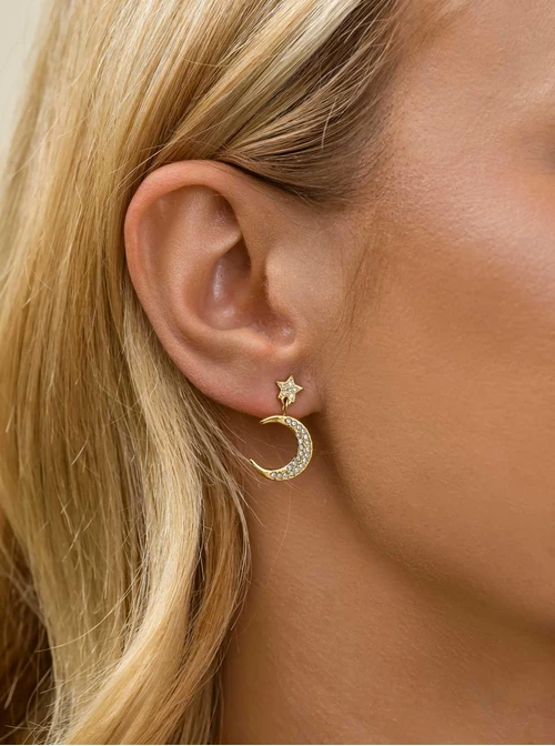 Kolczyki gwiazdka, księżyc, kryształki, stal pozłacana S211373Z00