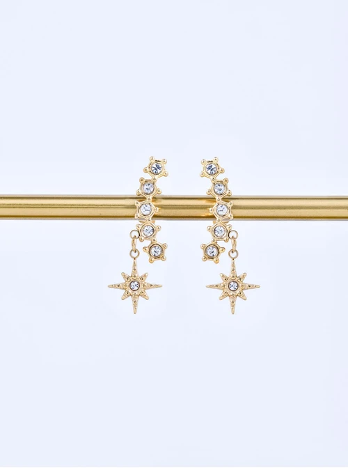 Kolczyki gwiazdki, kryształki, stal pozłacana, S211375Z00