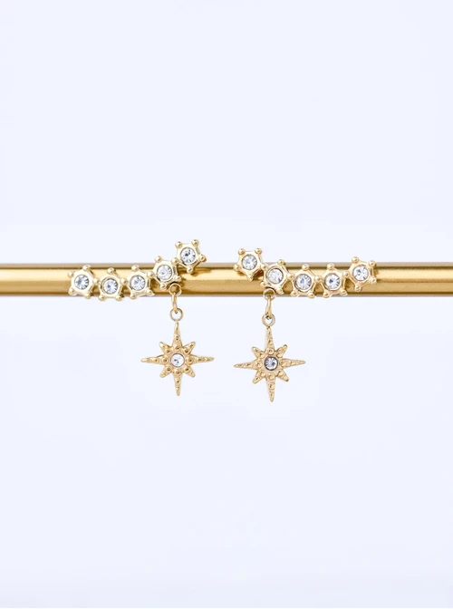 Kolczyki gwiazdki, kryształki, stal pozłacana, S211375Z00