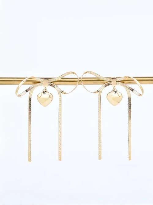 Kolczyki kokardki, serduszko, stal pozłacana S211775Z00