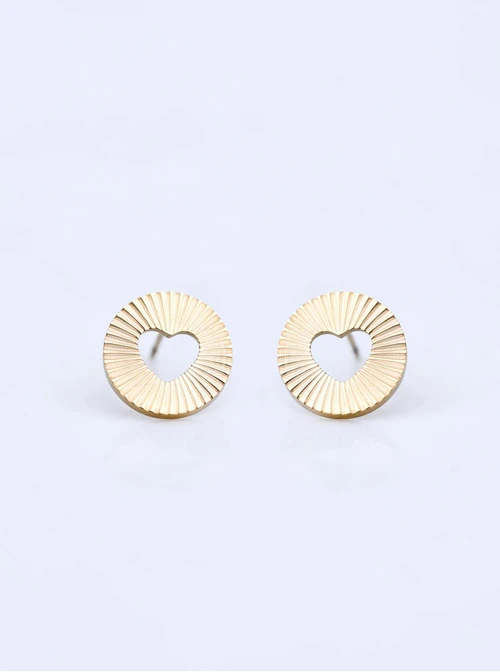 Kolczyki kółeczka, frezowane, serduszka, stal pozłacana S211743Z00