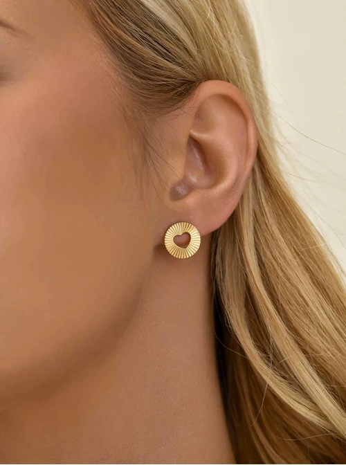 Kolczyki kółeczka, frezowane, serduszka, stal pozłacana S211743Z00