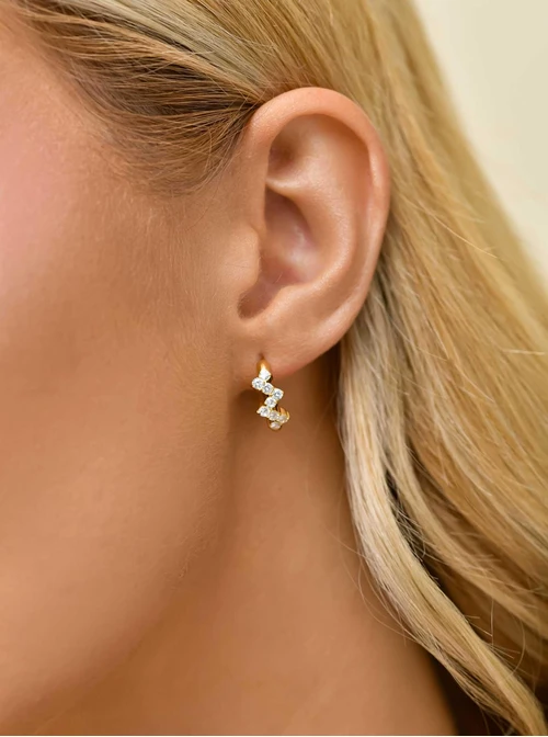 Kolczyki kółeczka z kryształkami, stal pozłacana, S211335Z00