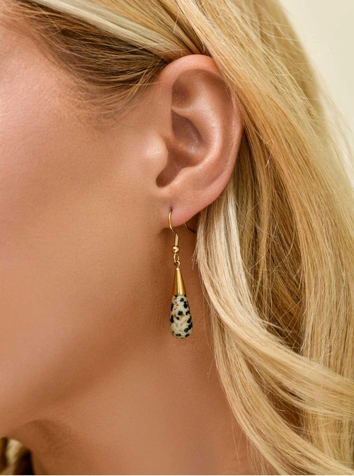 Kolczyki kropla, Jaspis Dalmatyńczyk, stal pozłacana S210673Z00