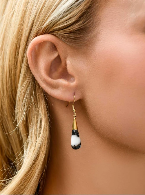 Kolczyki kropla, Jaspis Zebra, stal pozłacana S210671Z00