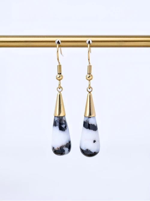 Kolczyki kropla, Jaspis Zebra, stal pozłacana S210671Z00