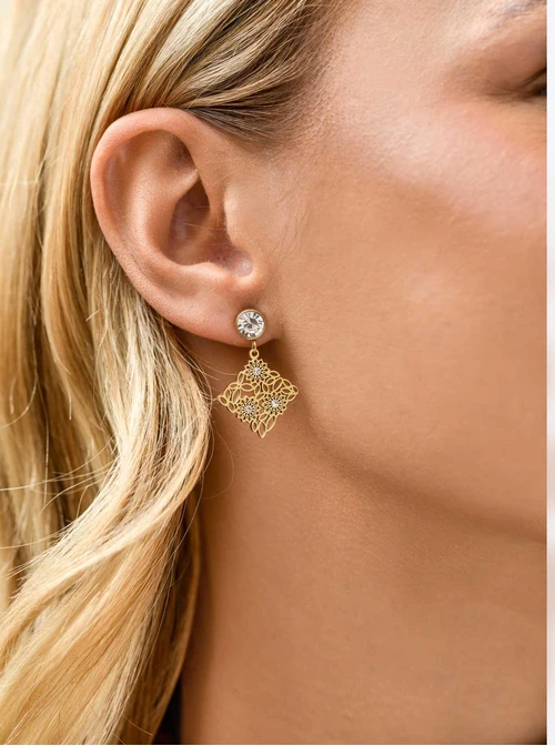 Kolczyki kryształki, Rozeta Vezzi, stal pozłacana S211474Z00