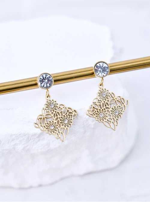 Kolczyki kryształki, Rozeta Vezzi, stal pozłacana S211474Z00
