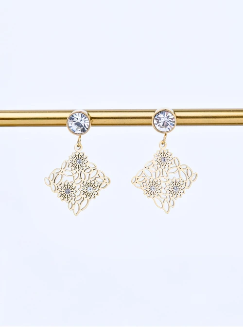 Kolczyki kryształki, Rozeta Vezzi, stal pozłacana S211474Z00