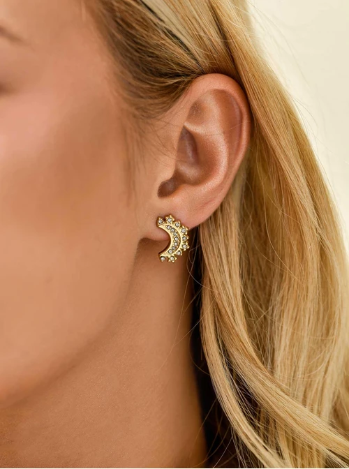 Kolczyki księżyc z kryształkami, stal pozłacana, S211313Z00