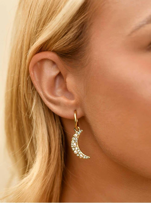 Kolczyki księżyce, perełki, stal pozłacana S211390Z00
