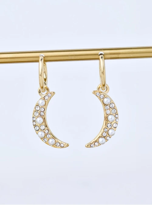 Kolczyki księżyce, perełki, stal pozłacana S211390Z00