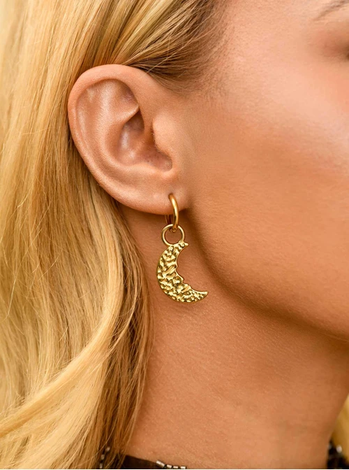Kolczyki młotkowany księżyc, stal pozłacana, S211320Z00