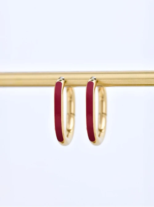 Kolczyki owalne (2 cm) burgundowy, stal pozłacana, S210795Z06