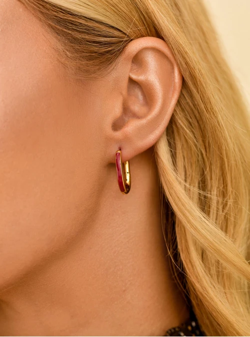 Kolczyki owalne (2 cm) burgundowy, stal pozłacana, S210795Z06