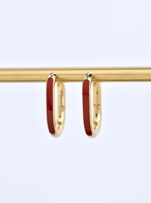 Kolczyki owalne (2 cm) ceglasta czerwień, stal pozłacana, S210791Z03