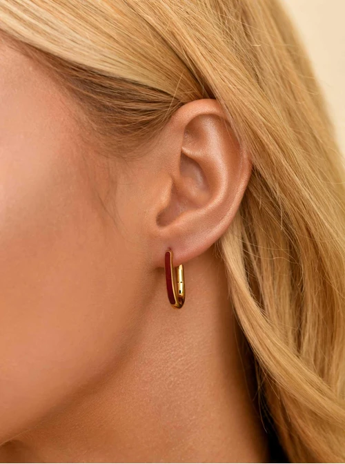 Kolczyki owalne (2 cm) ceglasta czerwień, stal pozłacana, S210791Z03