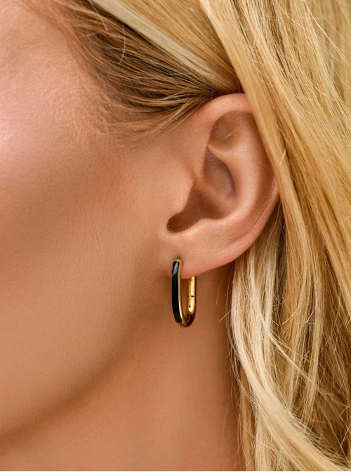 Kolczyki owalne (2 cm) czarny, stal pozłacana, S210791Z01