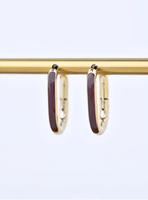 Kolczyki owalne (2 cm) czekoladowe, stal pozłacana, S210794Z13