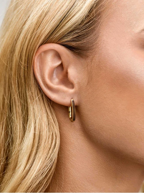 Kolczyki owalne (2 cm) czekoladowe, stal pozłacana, S210794Z13