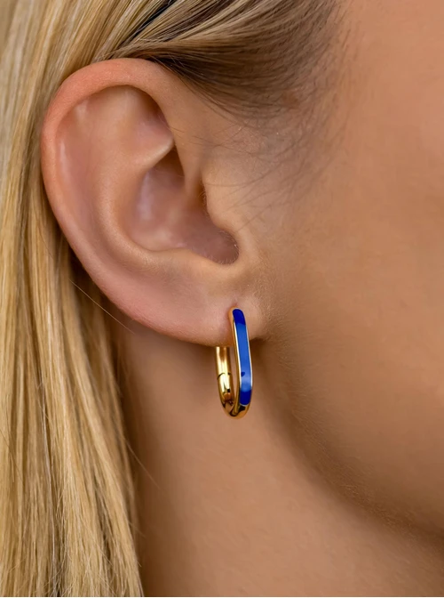 Kolczyki owalne (2 cm) kobaltowe, stal pozłacana S210799Z04