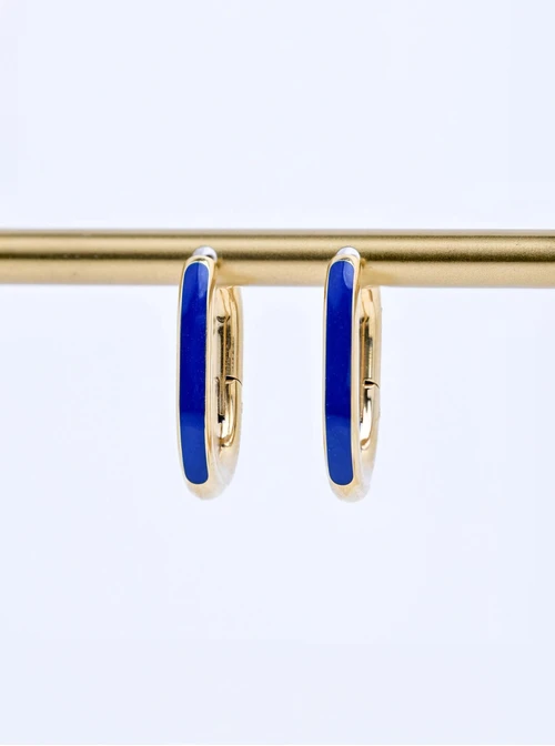 Kolczyki owalne (2 cm) kobaltowe, stal pozłacana S210799Z04