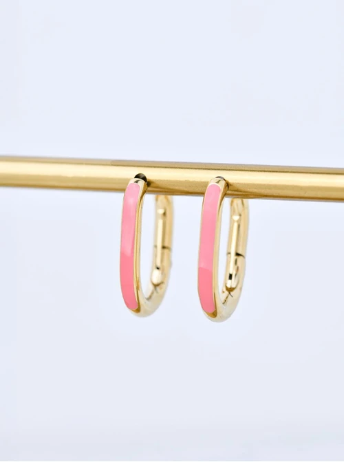 Kolczyki owalne (2 cm) koralowe, stal pozłacana, S210798Z06