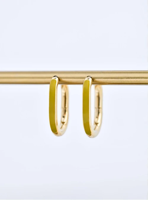 Kolczyki owalne (2 cm) oliwkowe, stal pozłacana, S210800Z05