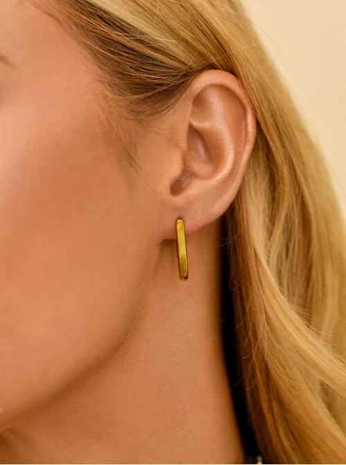 Kolczyki owalne (2 cm) oliwkowe, stal pozłacana, S210800Z05