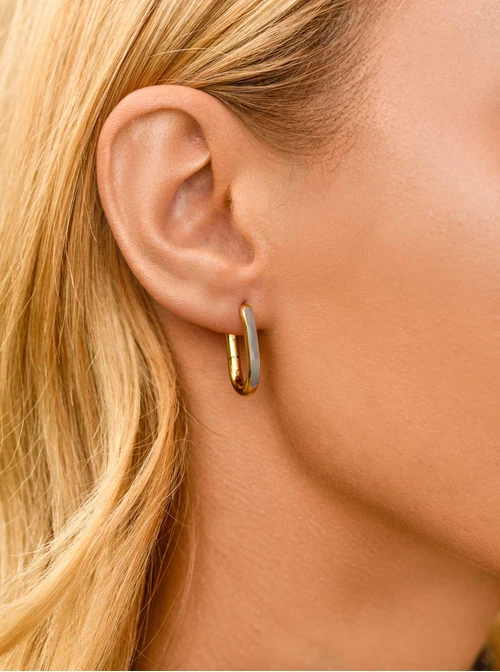 Kolczyki owalne (2 cm) szary, stal pozłacana, S210793Z09