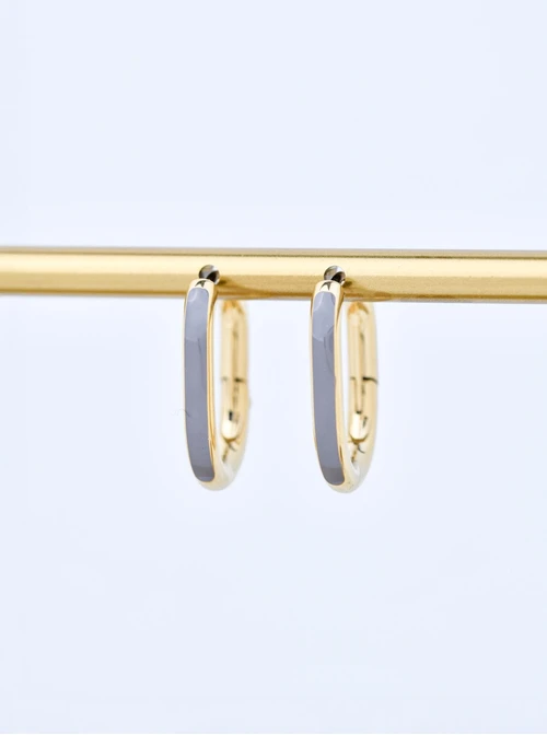 Kolczyki owalne (2 cm) szary, stal pozłacana, S210793Z09