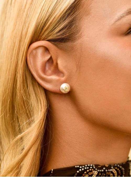 Kolczyki perła, gwiazdka, stal pozłacana S211389Z00