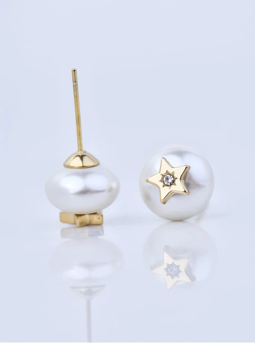 Kolczyki perła, gwiazdka, stal pozłacana S211389Z00