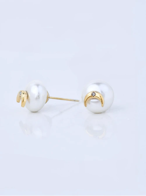 Kolczyki perła, księżyc, stal pozłacana, S211388Z00