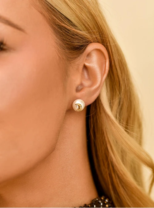 Kolczyki perła, księżyc, stal pozłacana, S211388Z00